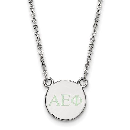 Sterling Silver Rhodium-plated LogoArt Alpha Epsilon Phi Sorority Greek Letters Extra Small Color Enamel Pendant Necklace, 18"