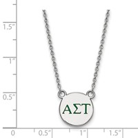 Sterling Silver Rhodium-plated LogoArt Alpha Sigma Tau Sorority Greek Letters Small Color Enamel Pendant Necklace, 18" view 2