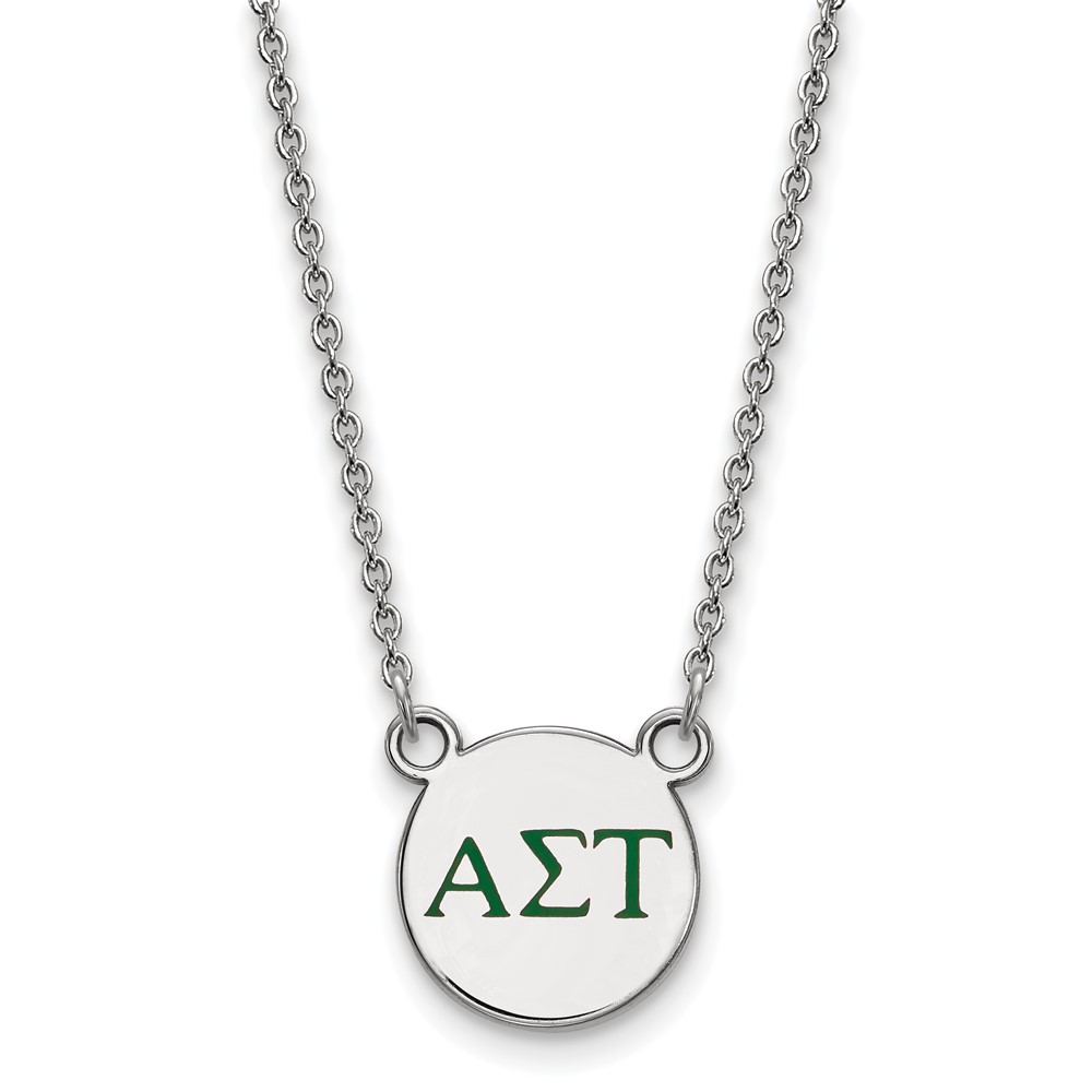 Sterling Silver Rhodium-plated LogoArt Alpha Sigma Tau Sorority Greek Letters Small Color Enamel Pendant Necklace, 18"
