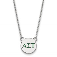 Sterling Silver Rhodium-plated LogoArt Alpha Sigma Tau Sorority Greek Letters Small Color Enamel Pendant Necklace, 18" view 1