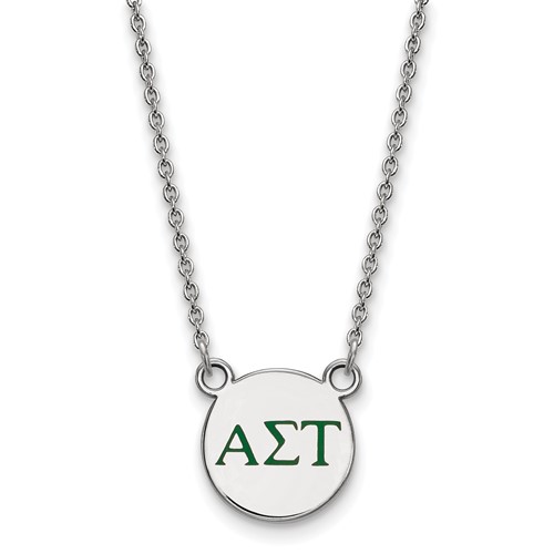 Sterling Silver Rhodium-plated LogoArt Alpha Sigma Tau Sorority Greek Letters Small Color Enamel Pendant Necklace, 18"