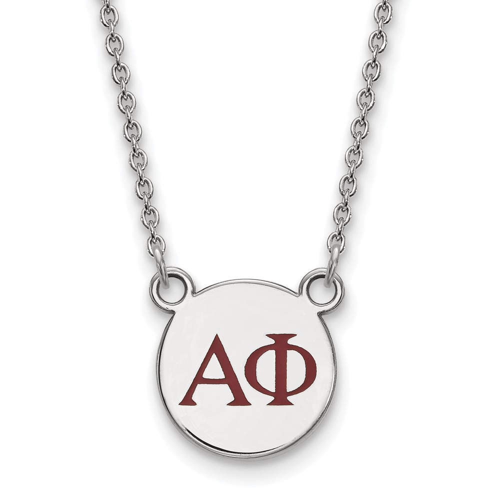 Sterling Silver Rhodium-plated LogoArt Alpha Phi Sorority Greek Letters Small Color Enamel Pendant Necklace, 18"