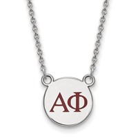 Sterling Silver Rhodium-plated LogoArt Alpha Phi Sorority Greek Letters Small Color Enamel Pendant Necklace, 18" view 1
