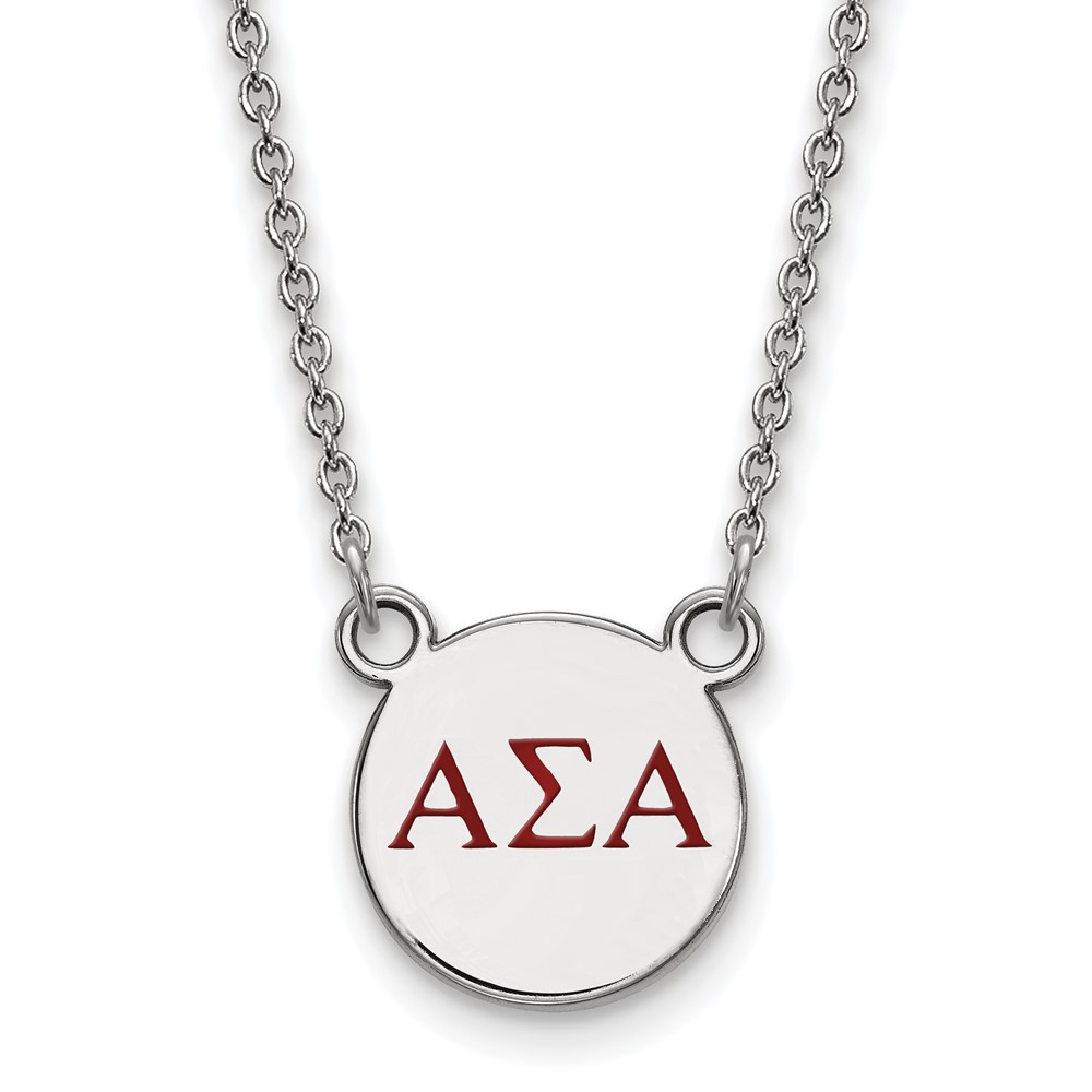 Sterling Silver Rhodium-plated LogoArt Alpha Sigma Alpha Sorority Greek Letters Small Color Enamel Pendant Necklace, 18"