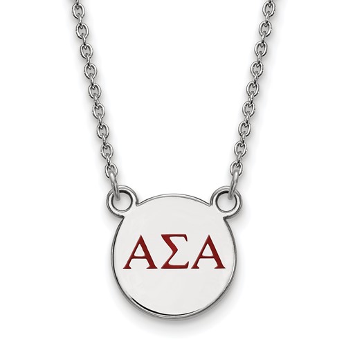 Sterling Silver Rhodium-plated LogoArt Alpha Sigma Alpha Sorority Greek Letters Small Color Enamel Pendant Necklace, 18"