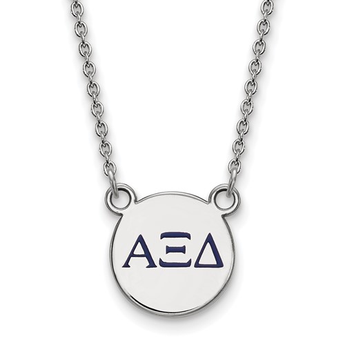 Sterling Silver Rhodium-plated LogoArt Alpha Xi Delta Sorority Greek Letters Extra Small Color Enamel Pendant Necklace, 18"