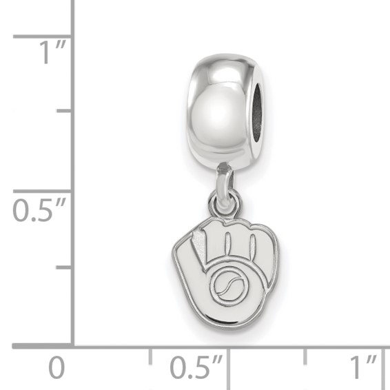 Sterling Silver Rhodium Plated Major League Baseball LogoArt Milwaukee Brewers Dangle Bead