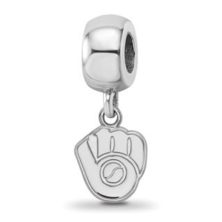 Sterling Silver Rhodium Plated Major League Baseball LogoArt Milwaukee Brewers Dangle Bead