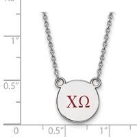 Sterling Silver Rhodium-plated LogoArt Chi Omega Sorority Greek Letters Small Color Enamel Pendant Necklace, 18" view 2