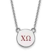 Sterling Silver Rhodium-plated LogoArt Chi Omega Sorority Greek Letters Small Color Enamel Pendant Necklace, 18" view 1