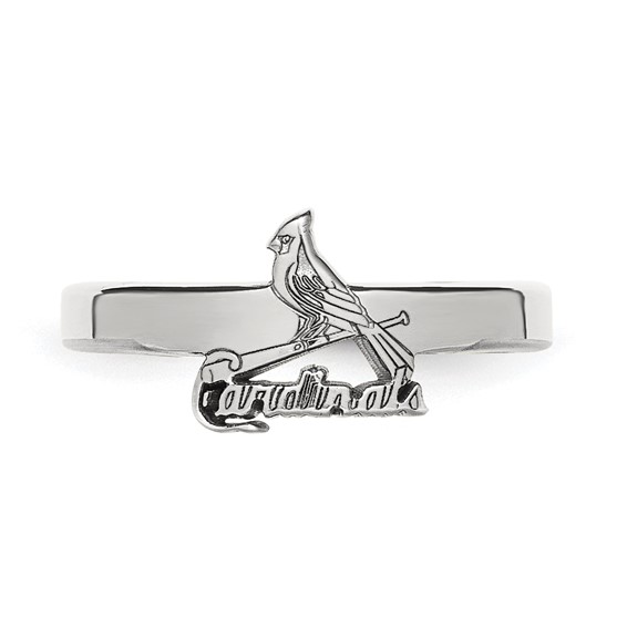 Sterling Silver Rhodium-plated MLB LogoArt St. Louis Cardinals Bird and Bat Toe Ring