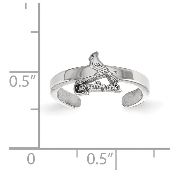 Sterling Silver Rhodium-plated MLB LogoArt St. Louis Cardinals Bird and Bat Toe Ring