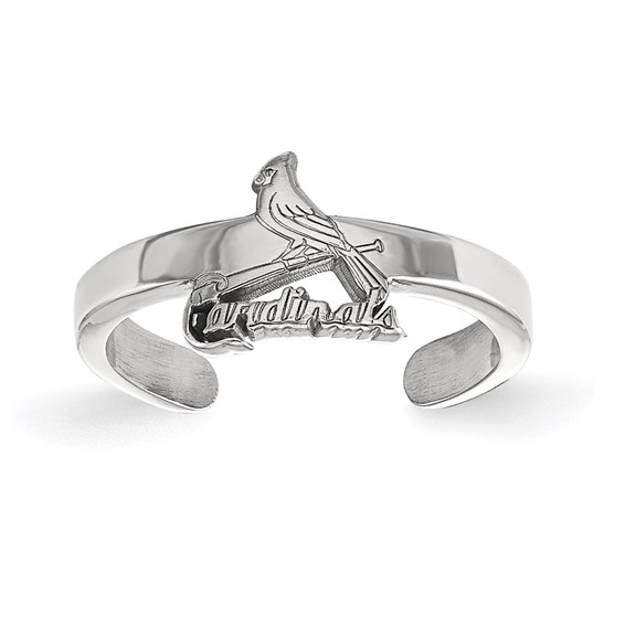 Sterling Silver Rhodium-plated MLB LogoArt St. Louis Cardinals Bird and Bat Toe Ring