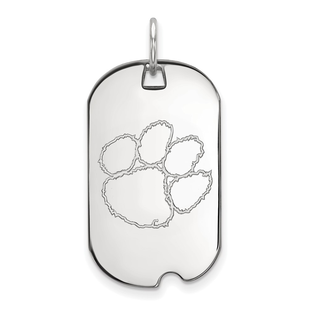 Sterling Silver Rhodium-plated LogoArt Clemson University Tiger Paw Small Dog Tag Pendant