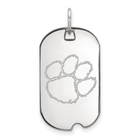 Sterling Silver Rhodium-plated LogoArt Clemson University Tiger Paw Small Dog Tag Pendant view 1