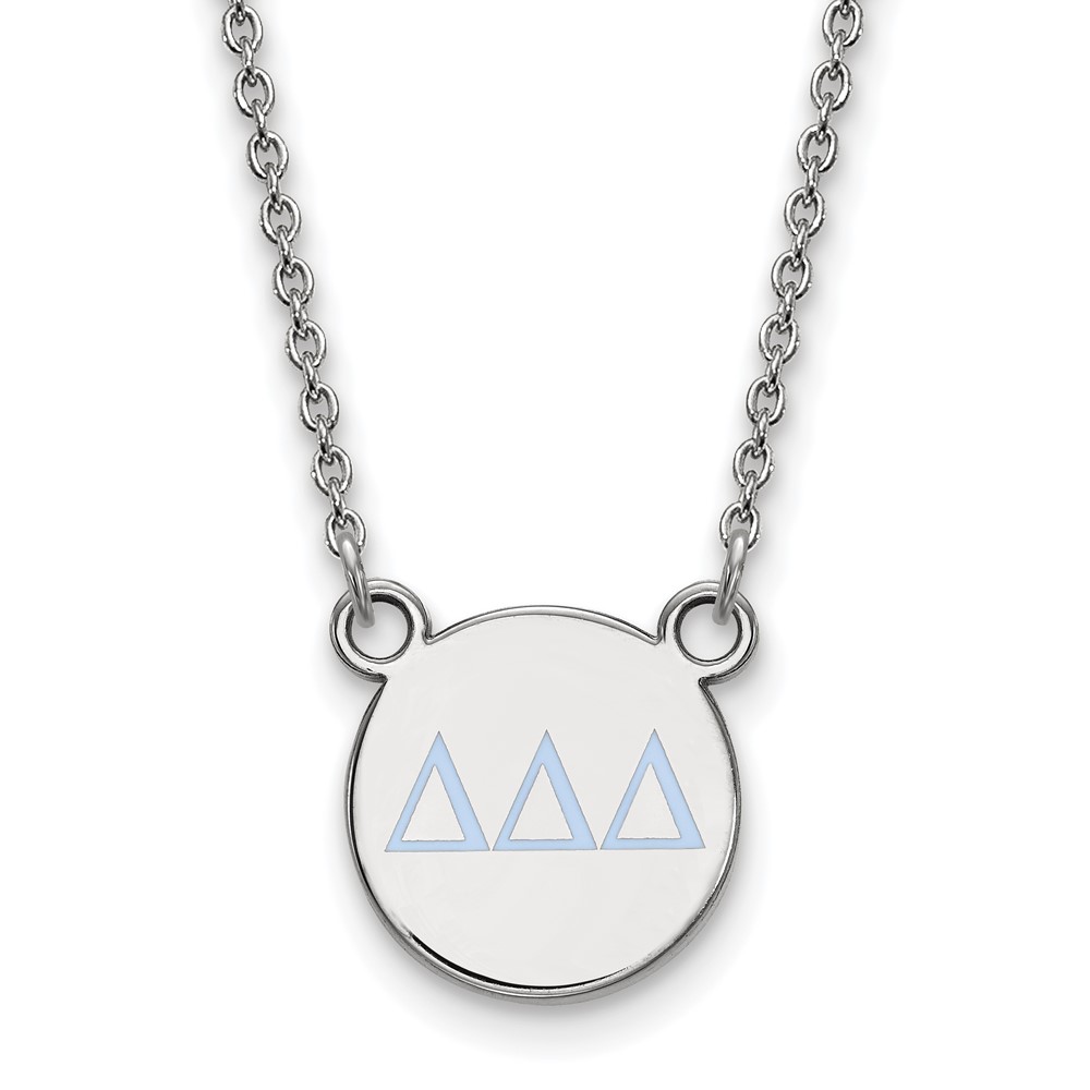 Sterling Silver Rhodium-plated LogoArt Delta Delta Delta Sorority Greek Letters Small Color Enamel Pendant Necklace, 18"