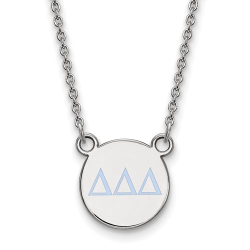 Sterling Silver Rhodium-plated LogoArt Delta Delta Delta Sorority Greek Letters Small Color Enamel Pendant Necklace, 18"