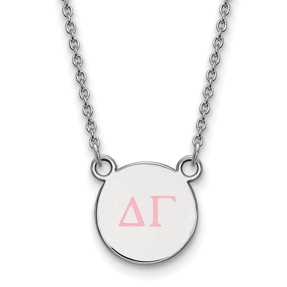 Sterling Silver Rhodium-plated LogoArt Delta Gamma Sorority Greek Letters Small Color Enamel Pendant Necklace, 18"