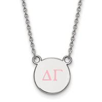 Sterling Silver Rhodium-plated LogoArt Delta Gamma Sorority Greek Letters Small Color Enamel Pendant Necklace, 18" view 1