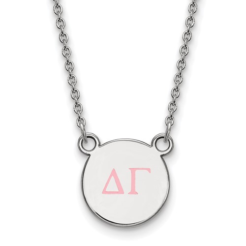 Sterling Silver Rhodium-plated LogoArt Delta Gamma Sorority Greek Letters Small Color Enamel Pendant Necklace, 18"