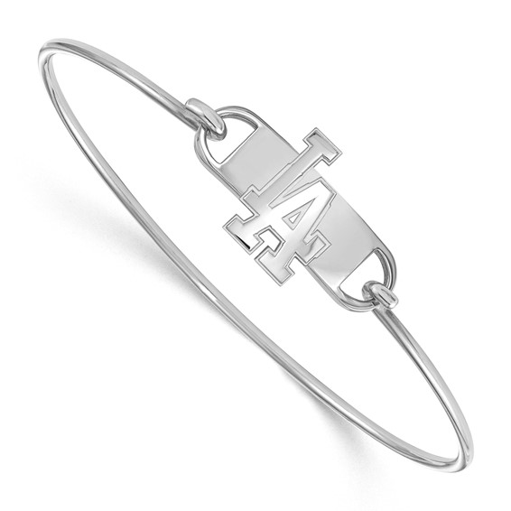 Sterling Silver Rhodium Plated Major League Baseball LogoArt Los Angeles Dodgers Wire Bangle