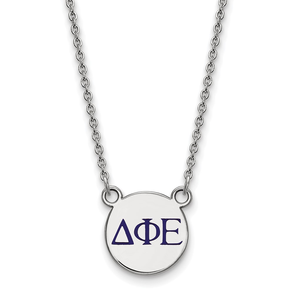 Sterling Silver Rhodium-plated LogoArt Delta Phi Epsilon Sorority Greek Letters Small Color Enamel Pendant Necklace, 18"