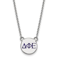 Sterling Silver Rhodium-plated LogoArt Delta Phi Epsilon Sorority Greek Letters Small Color Enamel Pendant Necklace, 18" view 1