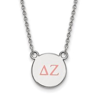 Sterling Silver Rhodium-plated LogoArt Delta Zeta Sorority Greek Letters Small Color Enamel Pendant Necklace, 18" view 1
