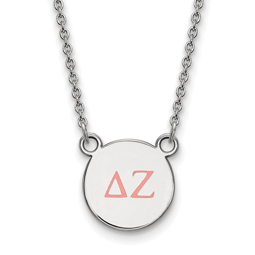 Sterling Silver Rhodium-plated LogoArt Delta Zeta Sorority Greek Letters Small Color Enamel Pendant Necklace, 18"