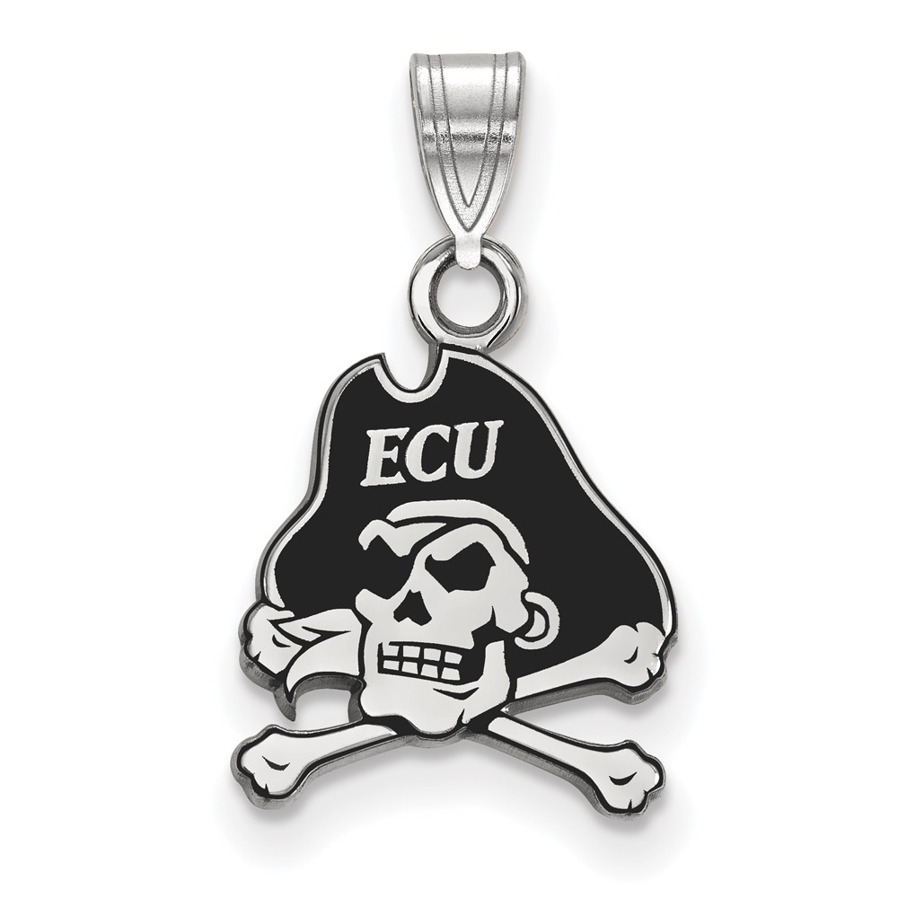 Sterling Silver Rhodium-plated LogoArt East Carolina University Pirate Small Enameled Pendant