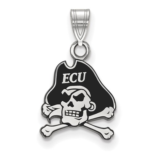 Sterling Silver Rhodium-plated LogoArt East Carolina University Pirate Small Enameled Pendant