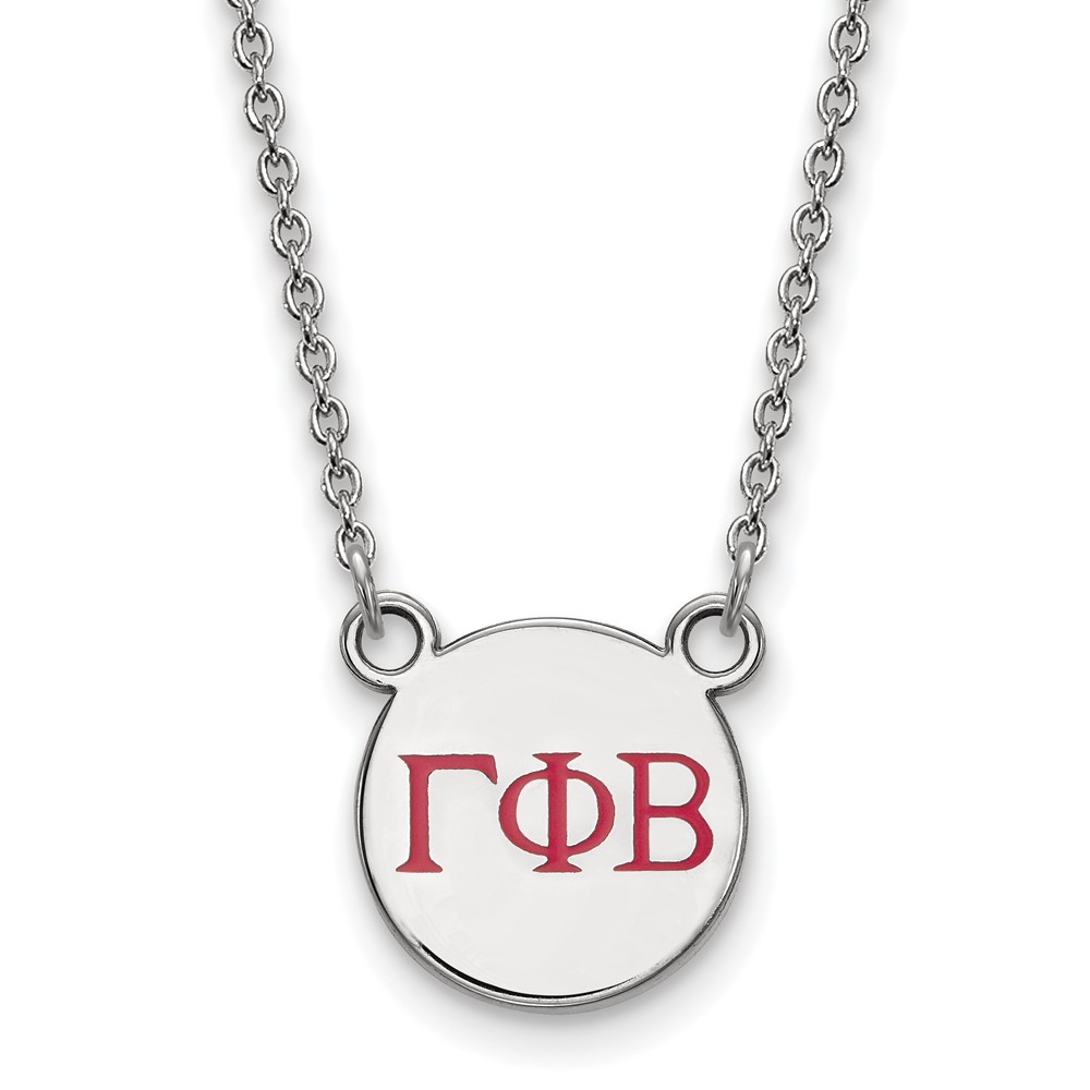 Sterling Silver Rhodium-plated LogoArt Gamma Phi Beta Sorority Greek Letters Small Color Enamel Pendant Necklace, 18"