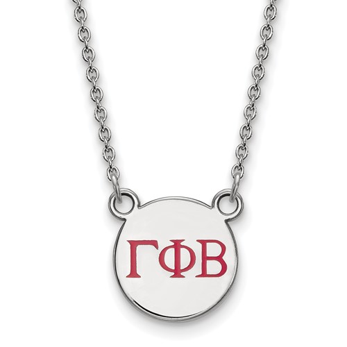 Sterling Silver Rhodium-plated LogoArt Gamma Phi Beta Sorority Greek Letters Small Color Enamel Pendant Necklace, 18"