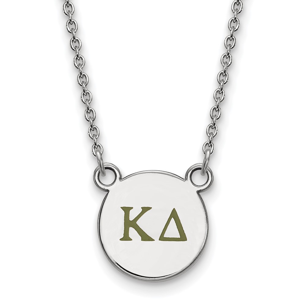 Sterling Silver Rhodium-plated LogoArt Kappa Delta Sorority Greek Letters Small Color Enamel Pendant Necklace, 18"