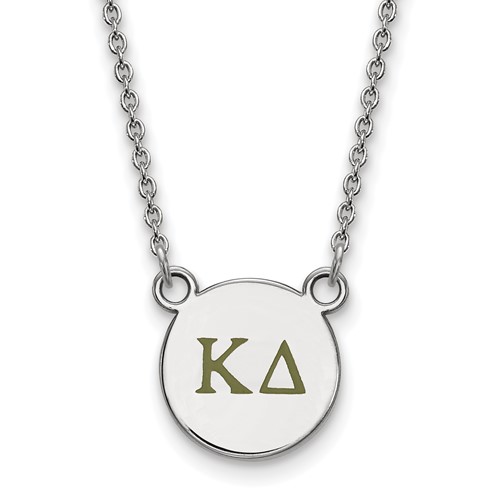 Sterling Silver Rhodium-plated LogoArt Kappa Delta Sorority Greek Letters Small Color Enamel Pendant Necklace, 18"