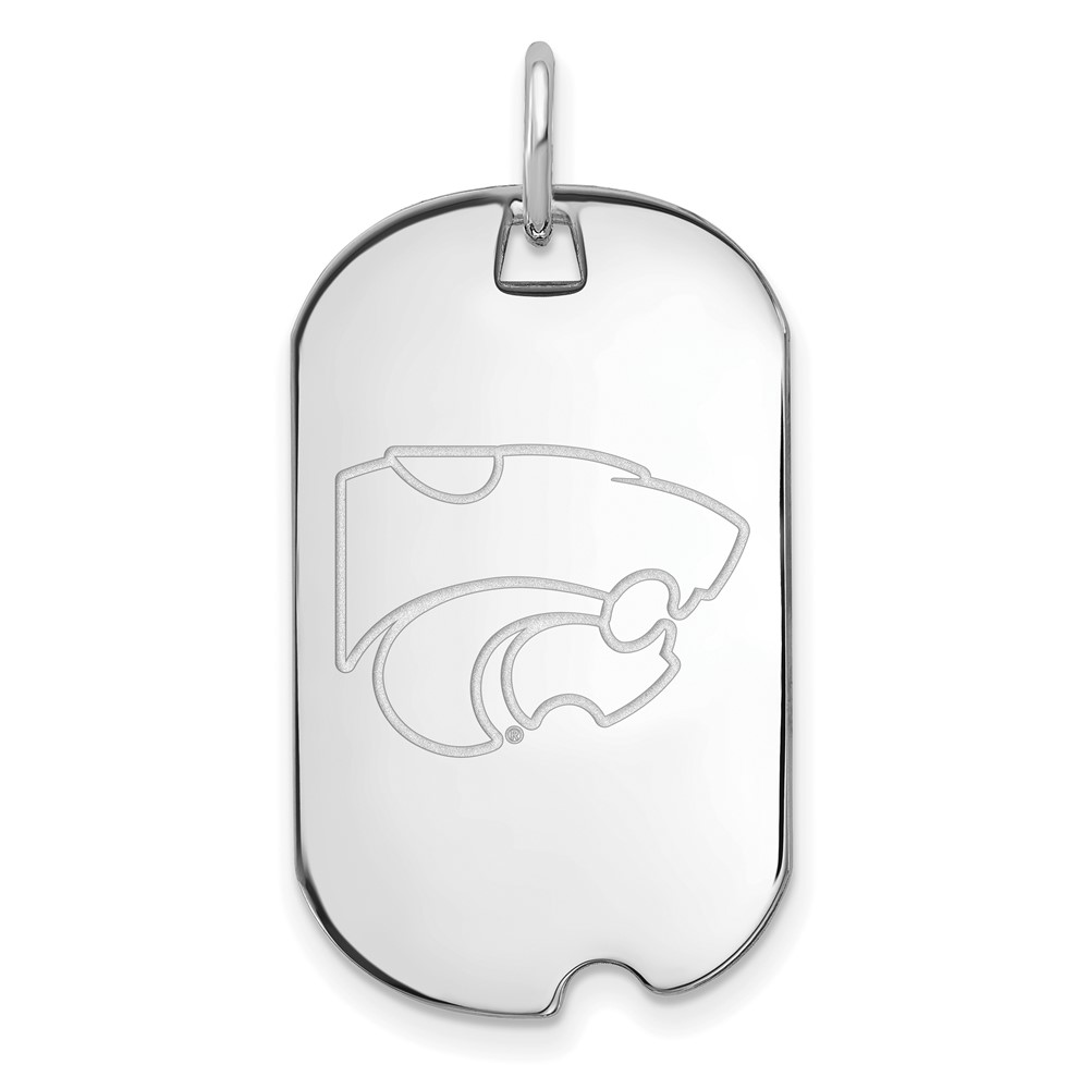 Sterling Silver Rhodium-plated LogoArt Kansas State University Wildcat Small Dog Tag Pendant