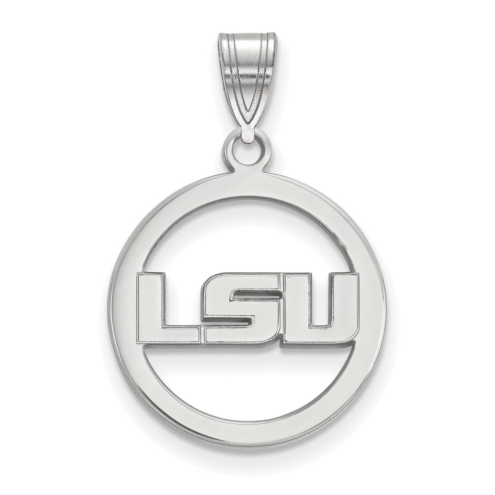 Sterling Silver Rhodium-plated LogoArt Louisiana State University L-s-u Medium Circle Pendant