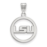 Sterling Silver Rhodium-plated LogoArt Louisiana State University L-s-u Medium Circle Pendant view 1