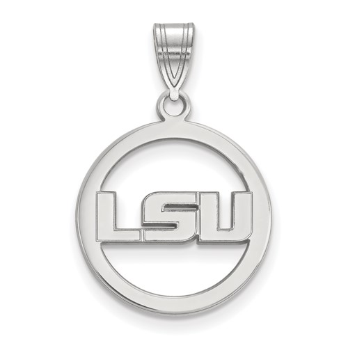 Sterling Silver Rhodium-plated LogoArt Louisiana State University L-s-u Medium Circle Pendant