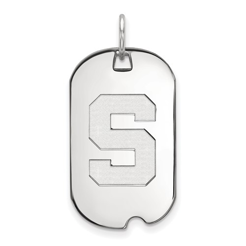 Sterling Silver Rhodium-plated LogoArt Michigan State University Letter S Small Dog Tag Pendant