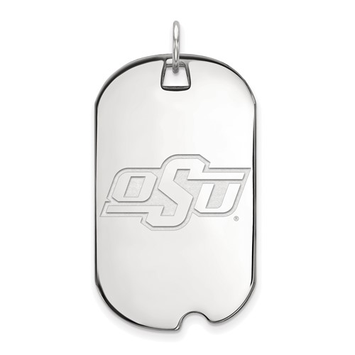 Sterling Silver Rhodium-plated LogoArt Oklahoma State University O-s-u Large Dog Tag Pendant
