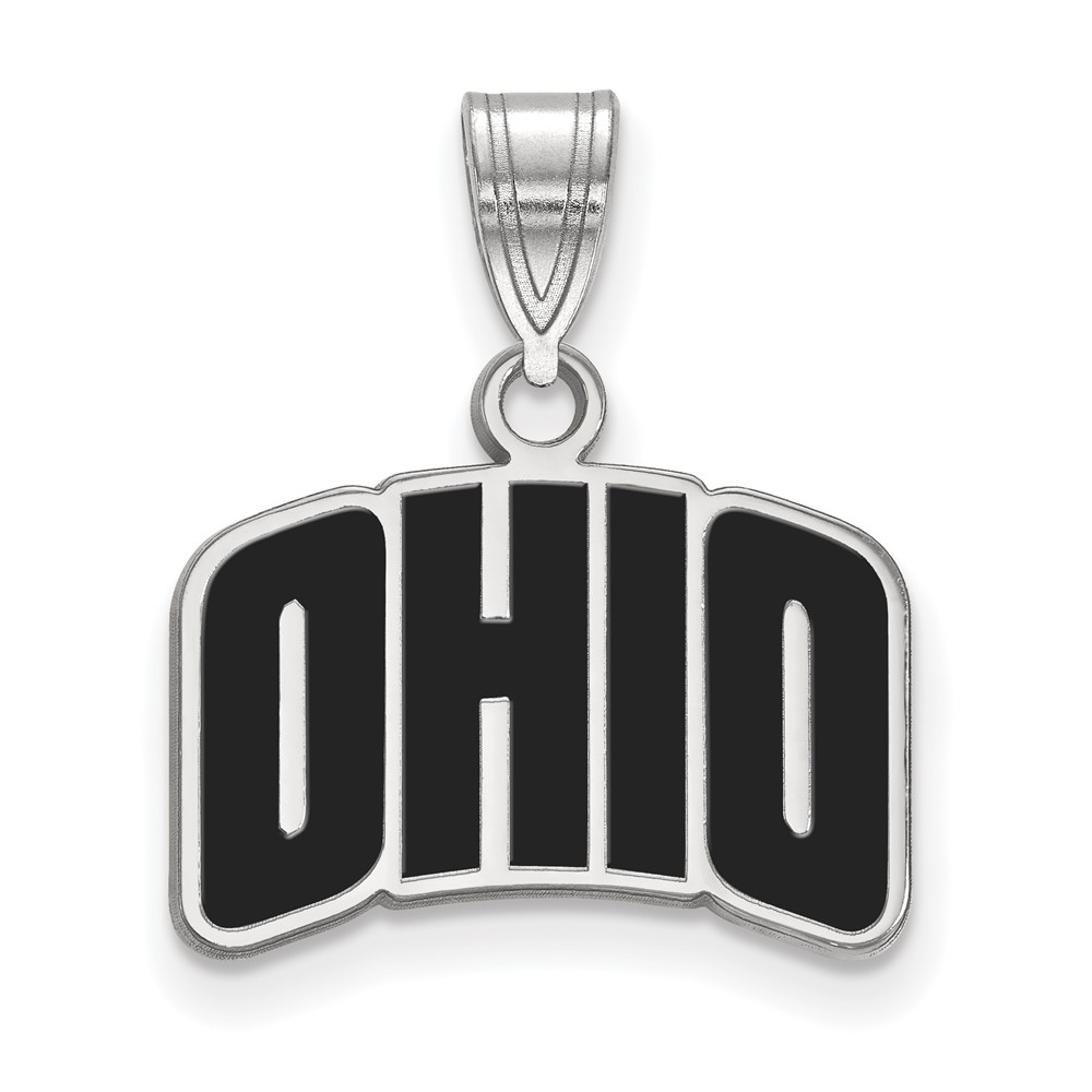 Sterling Silver Rhodium-plated LogoArt Ohio University Small Enameled Pendant