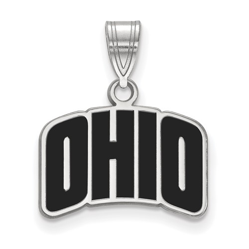 Sterling Silver Rhodium-plated LogoArt Ohio University Small Enameled Pendant