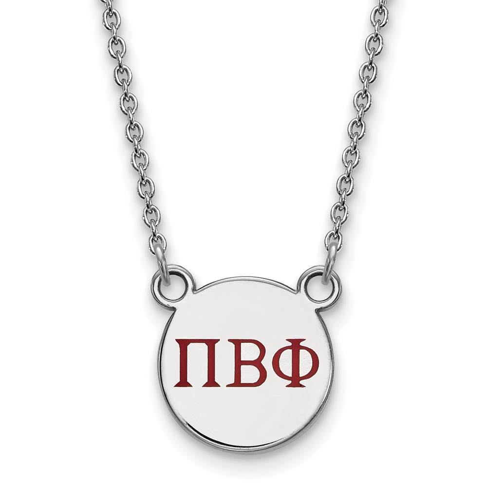 Sterling Silver Rhodium-plated LogoArt Pi Beta Phi Sorority Greek Letters Small Color Enamel Pendant Necklace, 18"