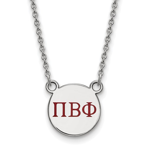 Sterling Silver Rhodium-plated LogoArt Pi Beta Phi Sorority Greek Letters Small Color Enamel Pendant Necklace, 18"