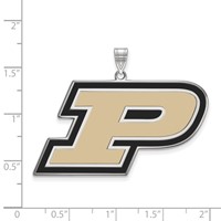 Sterling Silver Rhodium-plated LogoArt Purdue University Letter P Extra Large Enameled Pendant view 2
