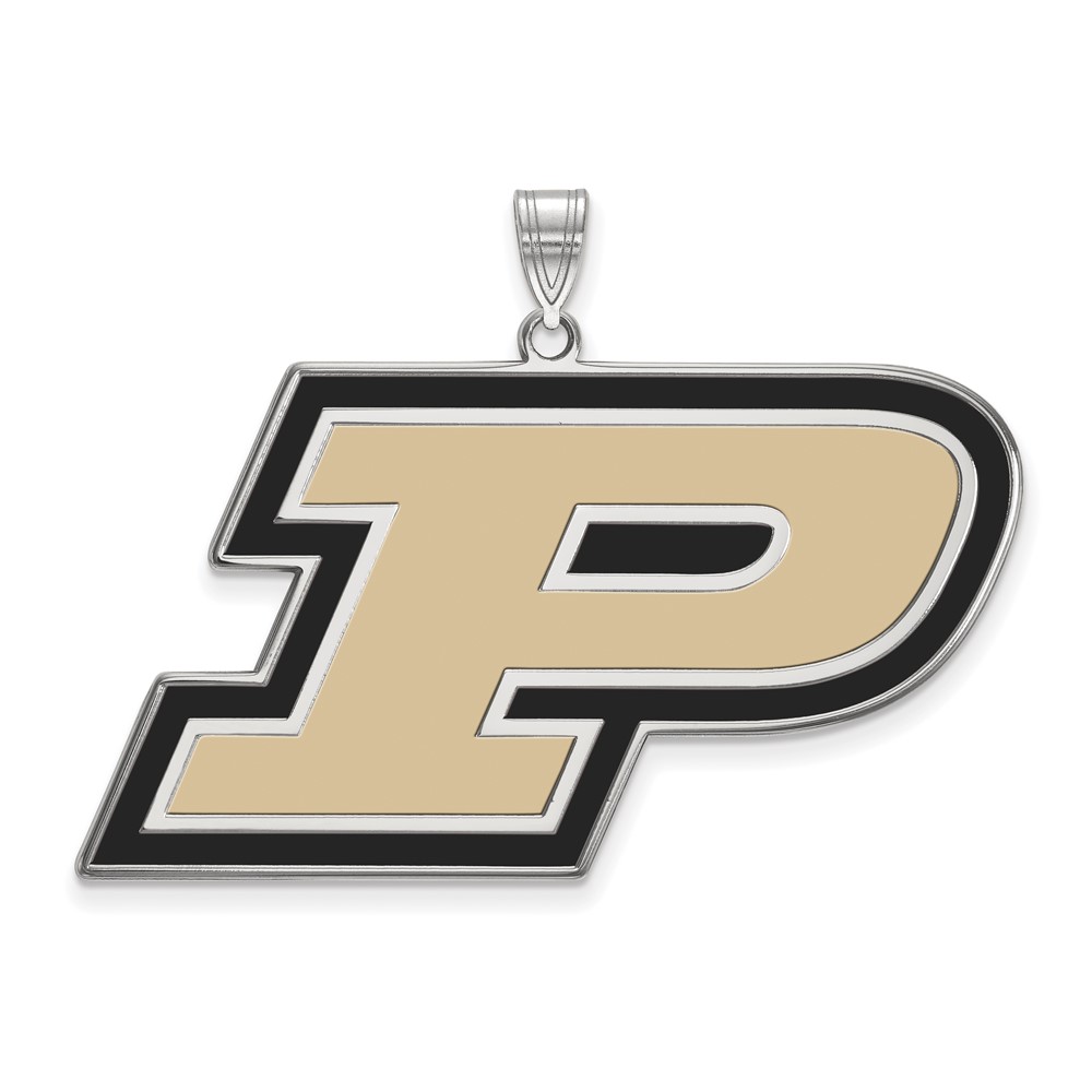 Sterling Silver Rhodium-plated LogoArt Purdue University Letter P Extra Large Enameled Pendant