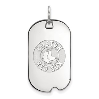 10k White Gold Major League Baseball LogoArt Boston Red Sox Small Dog Tag Pendant