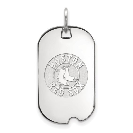 Sterling Silver Rhodium Plated Major League Baseball LogoArt Boston Red Sox Small Dog Tag Pendant