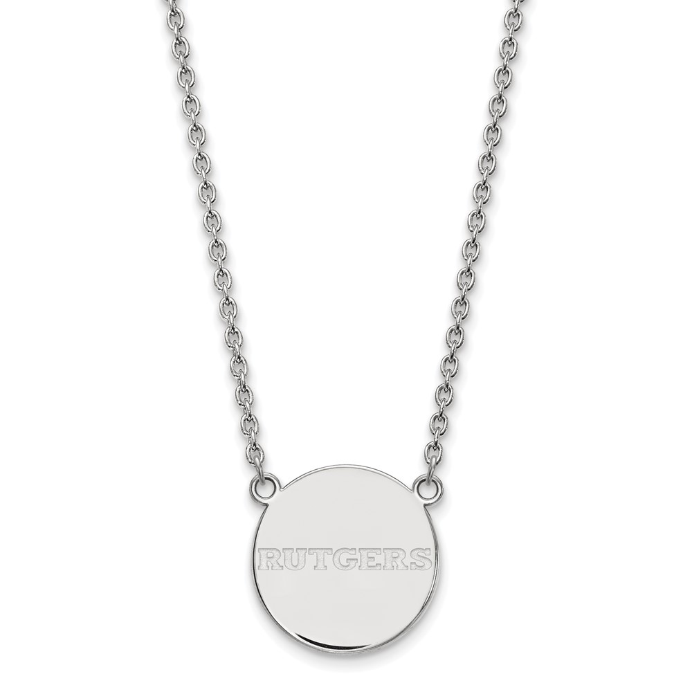 Sterling Silver Rhodium-plated LogoArt Rutgers University Large Disc Pendant Necklace, 18"